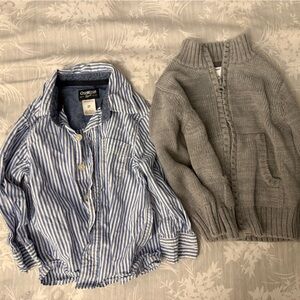 OshKosh B'gosh Blue and White Striped Button Down Shirt and Old Knit zip-up. 2T
